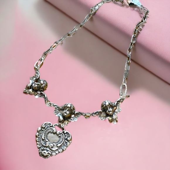 Vintage Art Deco Victorian T Foree Hunsicker Cherub Angel Sterling necklace RARE - Picture 2 of 16